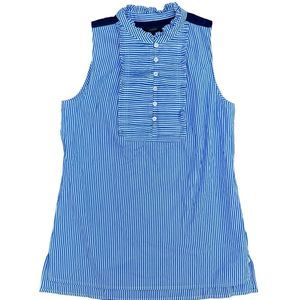 J.Crew Pleated Bib Top Womens 2 Harbor Stripe Sleeveless Ruffle Neck‎ Back Yoke